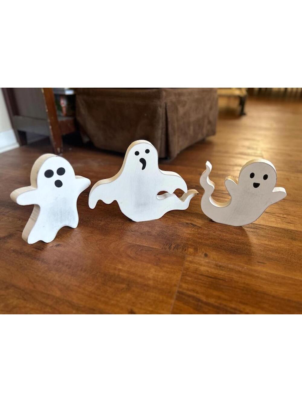 Set of 3 Wooden Ghost Halloween Decorations
